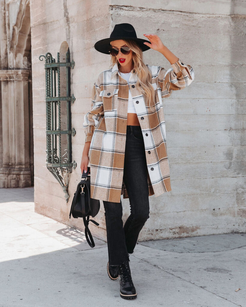 Winter Women  Collared Long Plaid Top Office Loose Woolen - Image 7