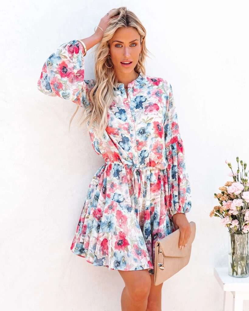 Women Summer Holiday Plaid Printed Lantern Sleeve Ruffled Hem Long Sleeve Dress - Image 5