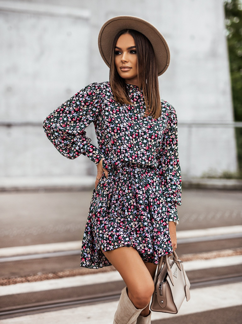 Women Summer Vacation New Printed Irregular Asymmetric Long Sleeve Dress - Image 5