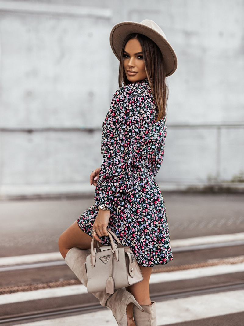 Women Summer Vacation New Printed Irregular Asymmetric Long Sleeve Dress - Image 7