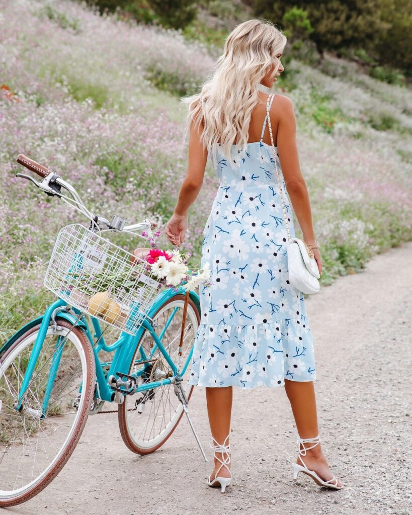 Women  Summer Vacation New Printed Strap V Neck Flounce Dress - Image 7