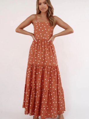 Women Boho Vacation Elegant Tie New Polka Dot Tiered A Line Dress