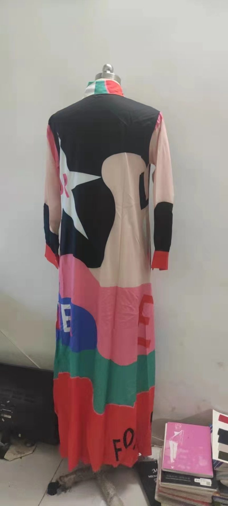 New Fashion Long Sleeve Printed Shirt Long Dress Positioning Flower - Image 6