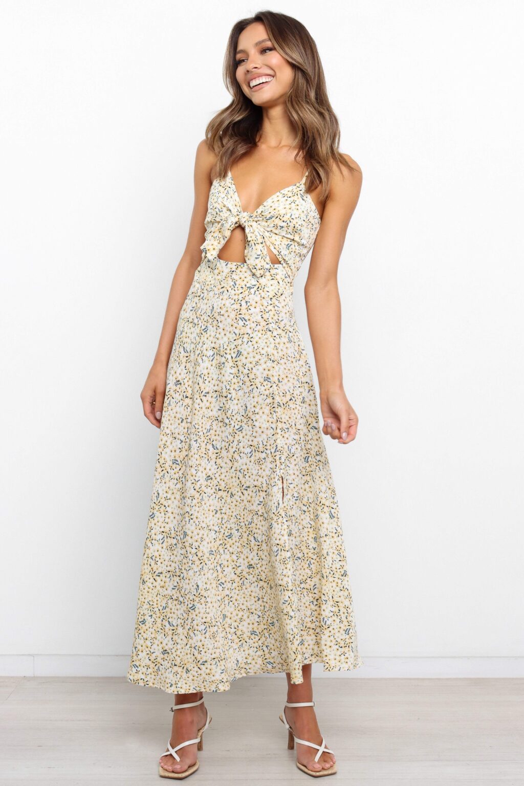 Women Summer Spile Cami Maxi Cutout V Neck Vacation High Split A Line Dress - Image 3