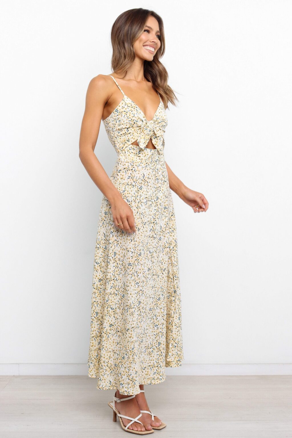 Women Summer Spile Cami Maxi Cutout V Neck Vacation High Split A Line Dress - Image 4