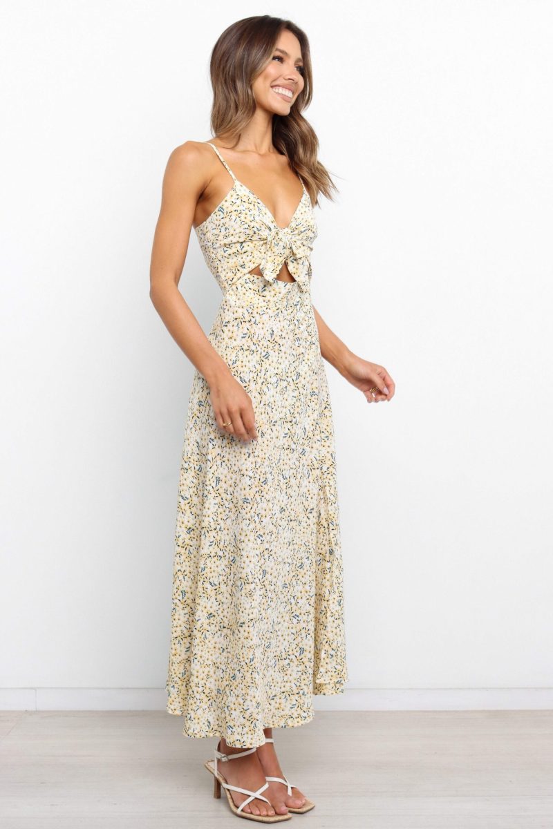 Women Summer Spile Cami Maxi Cutout V Neck Vacation High Split A Line Dress - Image 4