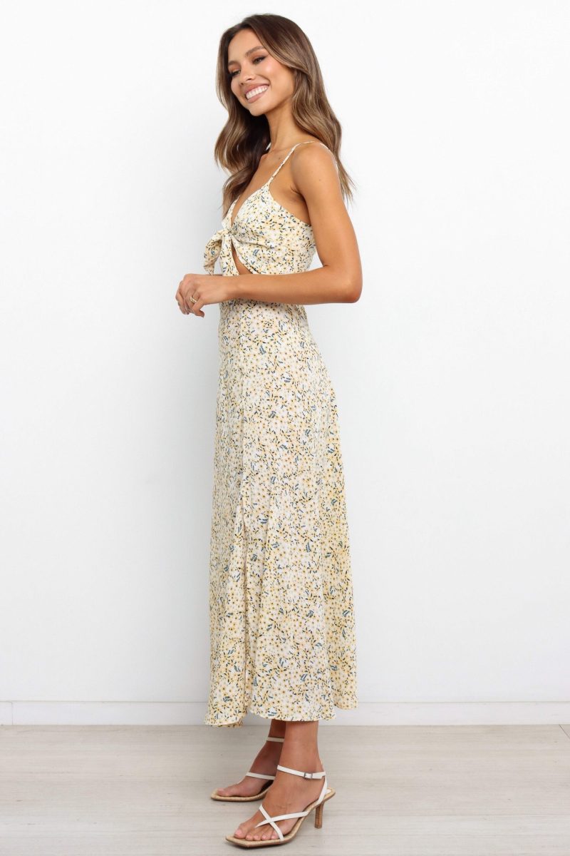 Women Summer Spile Cami Maxi Cutout V Neck Vacation High Split A Line Dress - Image 5