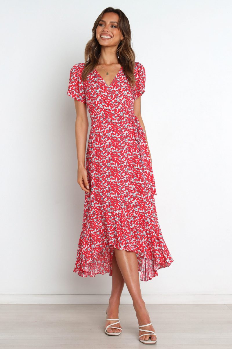 Women Summer Vacition V Neck Midi A Line Dress - Image 5