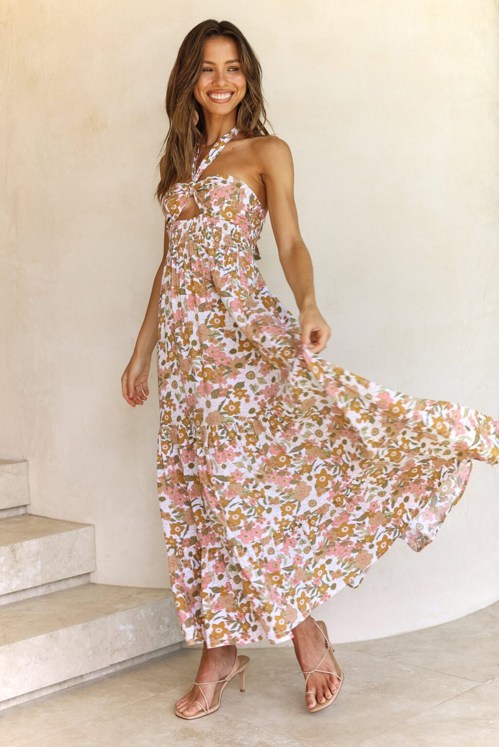 Women Summer  Vacation Halter Sleeveless Maxi Cutout A Line Dress - Image 4