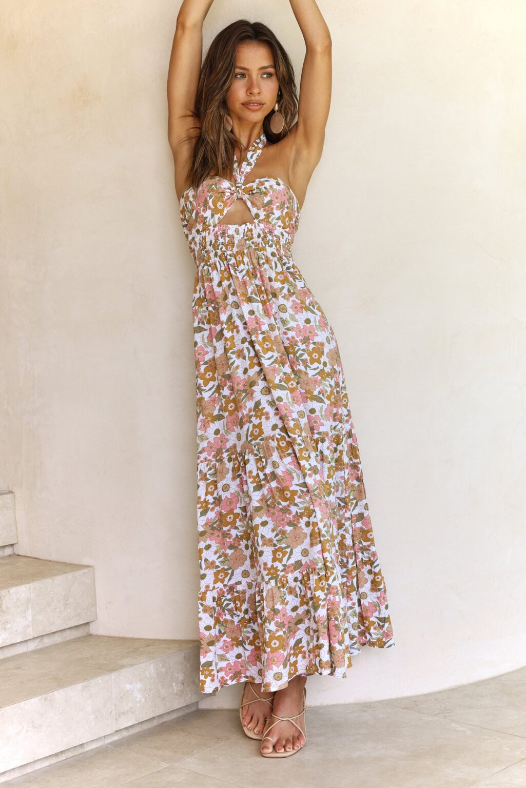 Women Summer  Vacation Halter Sleeveless Maxi Cutout A Line Dress - Image 5
