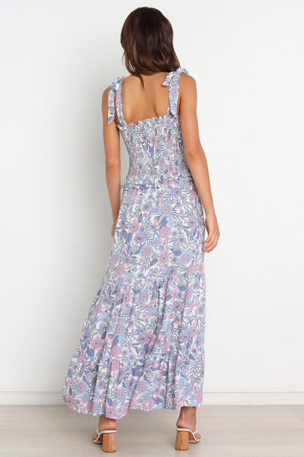 Women Summer Vacation Printed Ruffed Tie Maxi A Line Dress - Image 4
