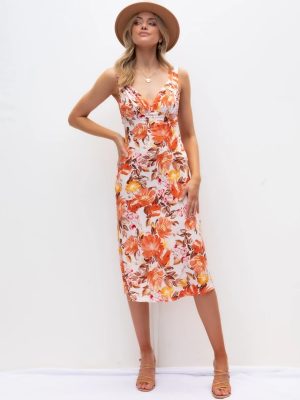 New Boho Vacation Sleeveless V Neck Floral A Line Dress