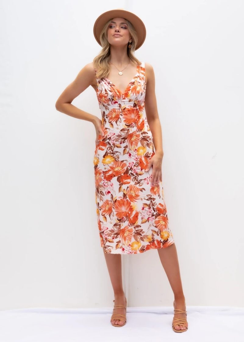 New Boho Vacation Sleeveless V Neck Floral A Line Dress