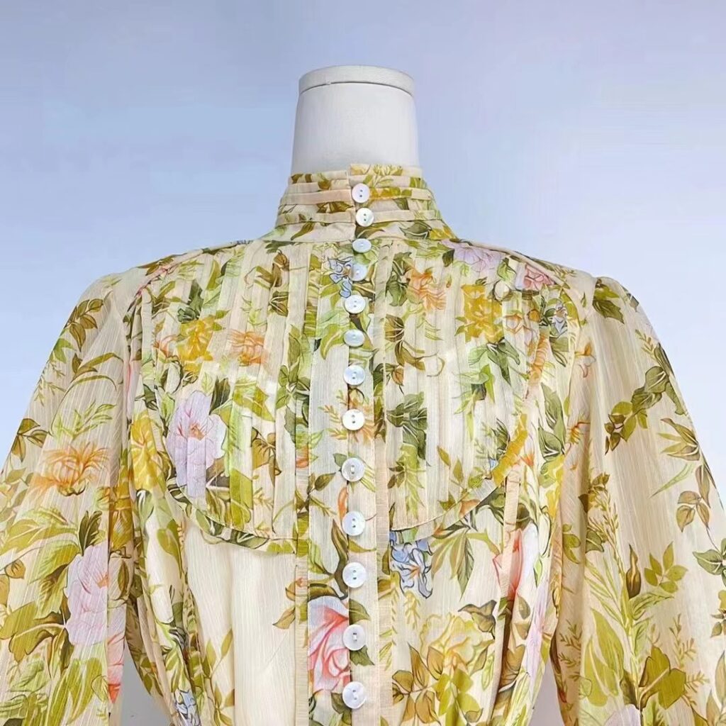 Women Spring Fall Vacation Floral Belted Lantern Sleeve Stand Collar  Elegant Shirt Dress  Short Dress - Image 6