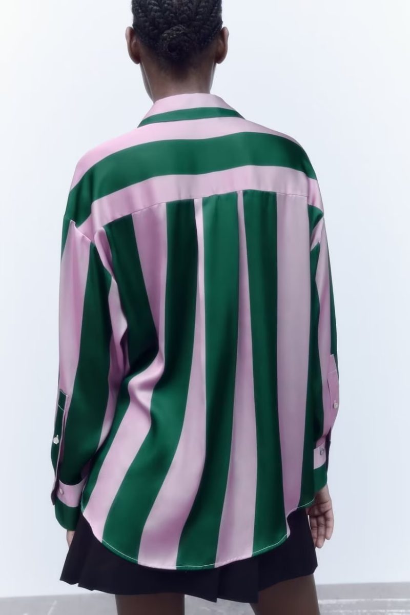 Autumn Elegant Collared Long Sleeve Striped Single Breasted Shirt for Women - Image 2