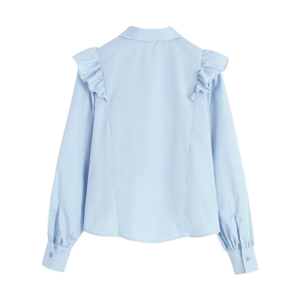 Women Clothing Elegant Long Sleeve Blouse Women Autumn Korean Chic Wooden Ear Stitching Solid Color Short Top - Image 2