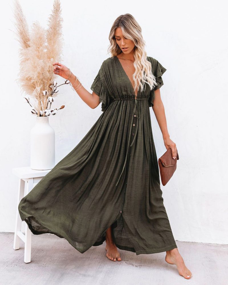 Women Summer Vacation Short Sleeve A Line Maxi Dress - Image 2