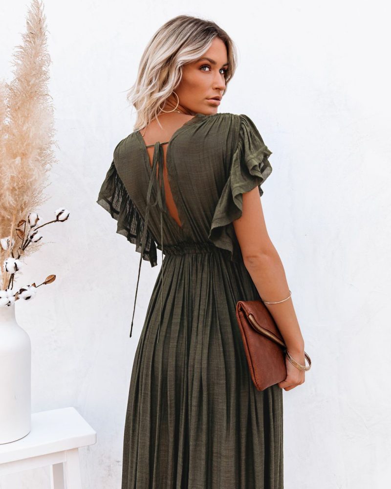 Women Summer Vacation Short Sleeve A Line Maxi Dress - Image 3