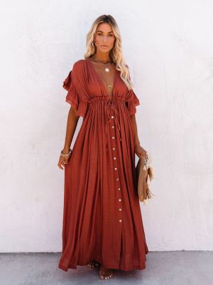 Women Summer Vacation Short Sleeve A Line Maxi Dress