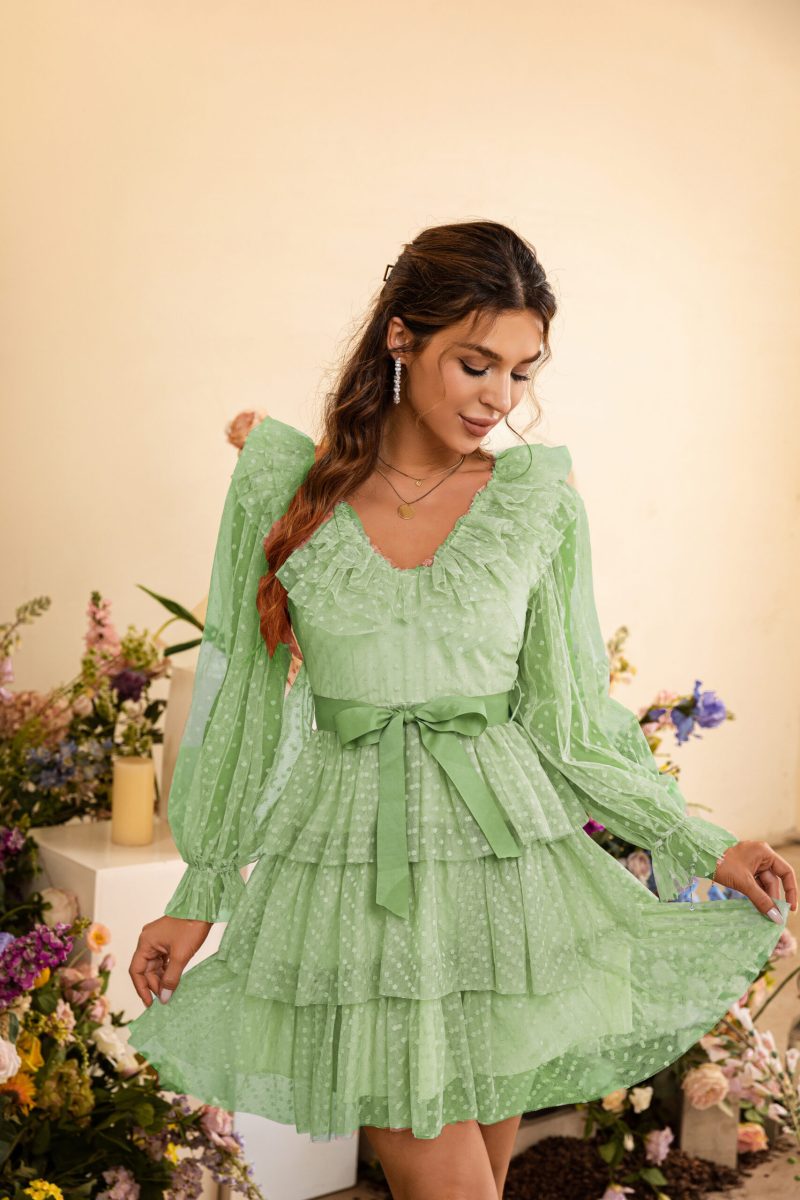 Women High Waist Suspender Fashion Gauze Holiday Layered Tiered Dress - Image 7