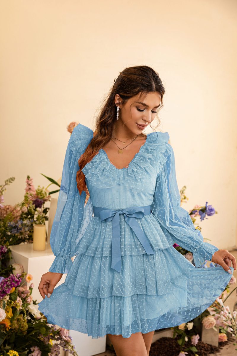 Women High Waist Suspender Fashion Gauze Holiday Layered Tiered Dress - Image 8