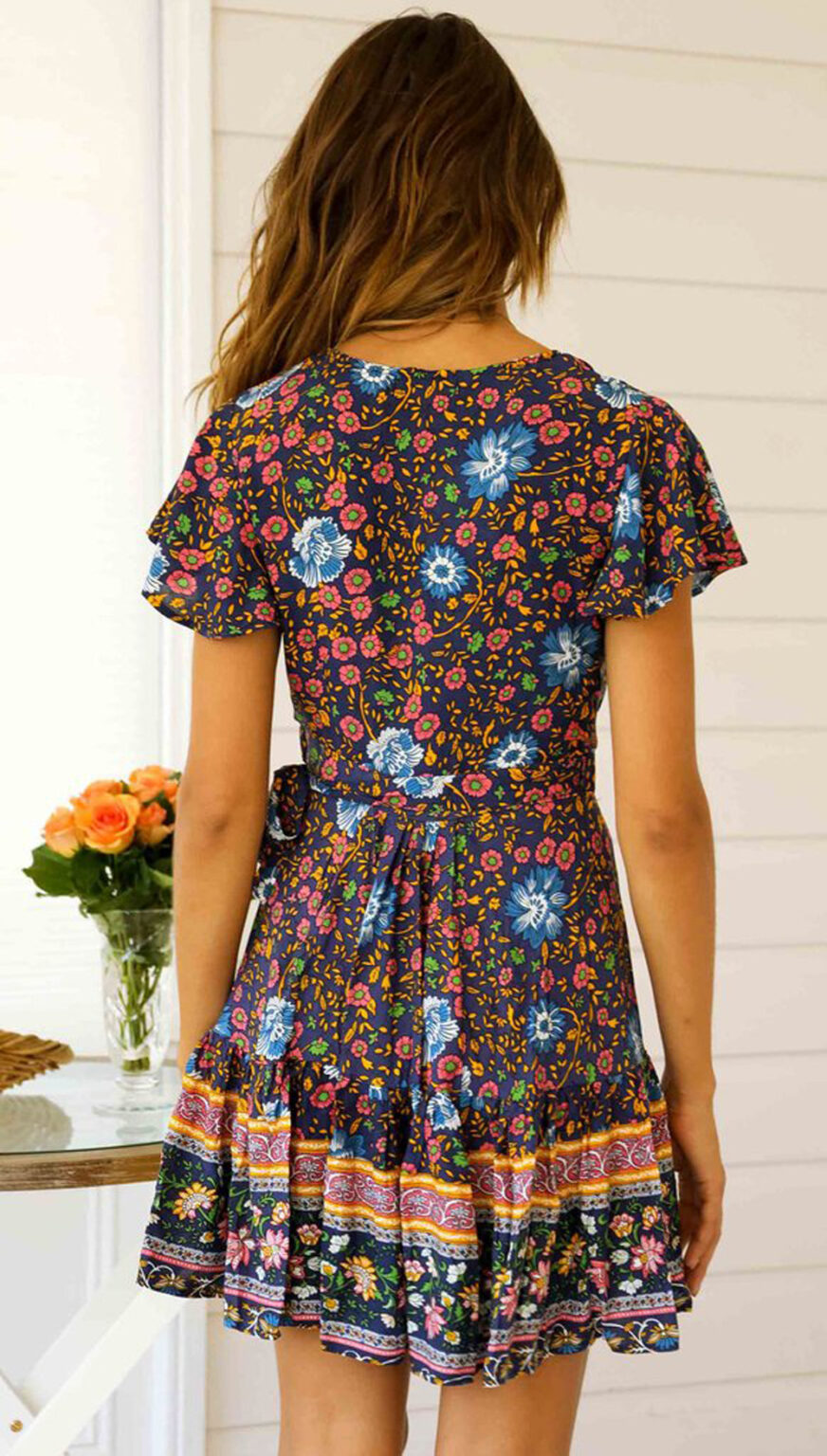 Women Summer Printed Vacation Ruffled A Line Short Dress - Image 5