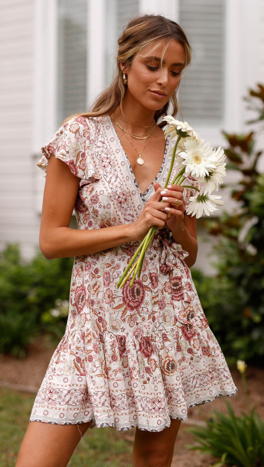Women Summer Printed Vacation Ruffled A Line Short Dress - Image 6