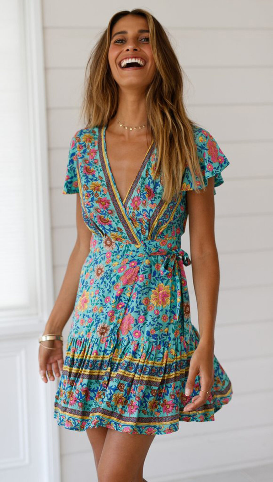 Women Summer Printed Vacation Ruffled A Line Short Dress