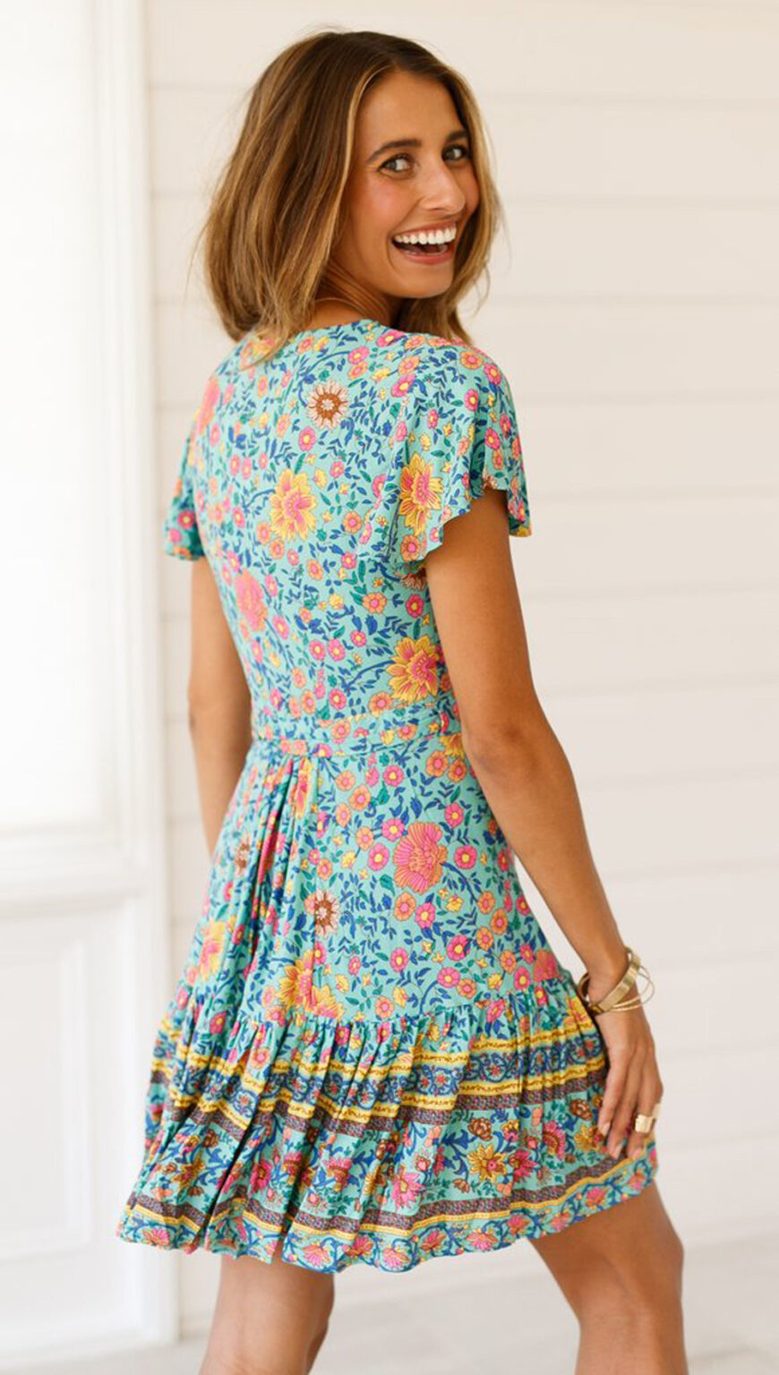Women Summer Printed Vacation Ruffled A Line Short Dress - Image 2