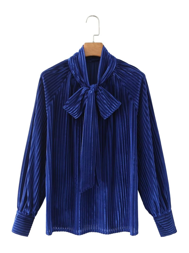 Shirt Women Clothing Autumn Niche Bowknot Ribbon Office Office Bishop Sleeves Top - Image 2
