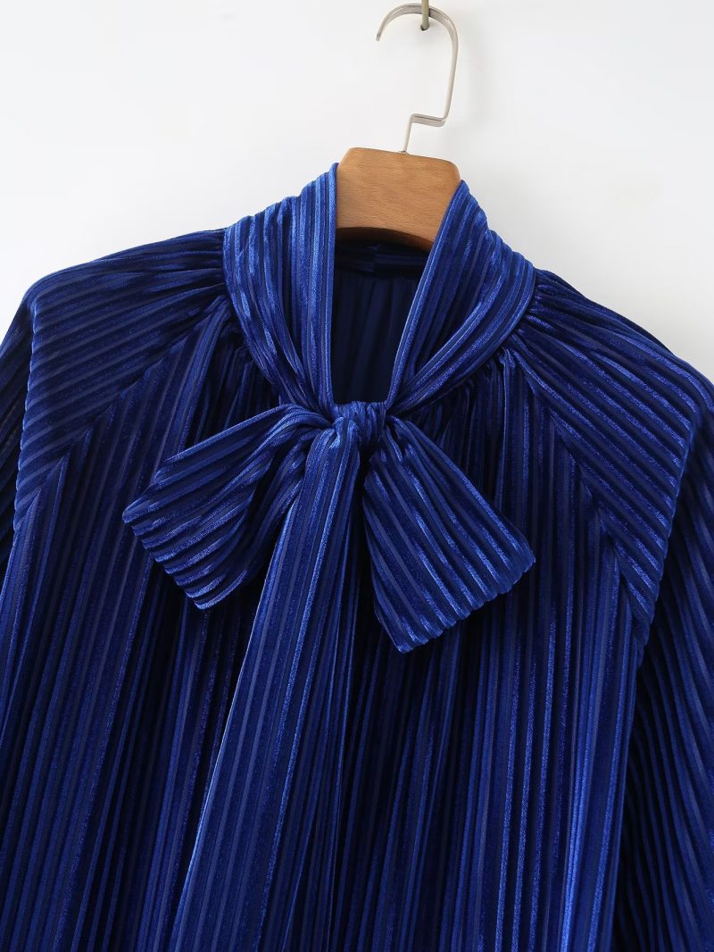 Shirt Women Clothing Autumn Niche Bowknot Ribbon Office Office Bishop Sleeves Top - Image 3