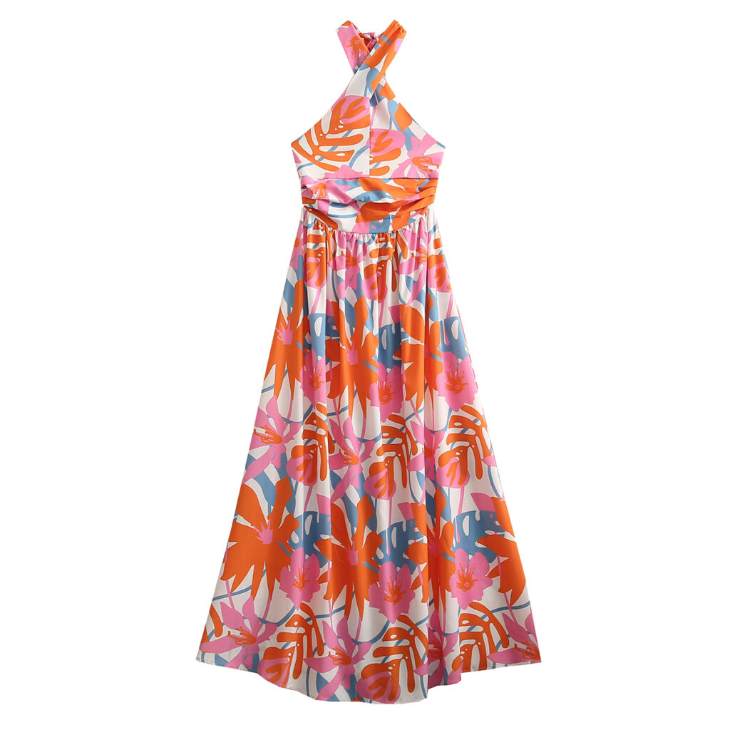 Women Summer Lace Up Vacation Scarf Maxi Dress
