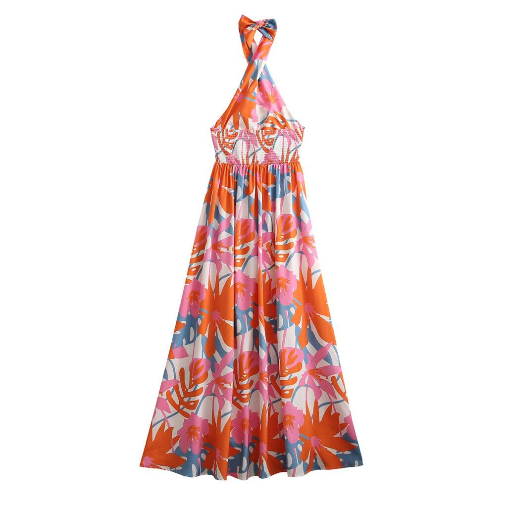 Women Summer Lace Up Vacation Scarf Maxi Dress - Image 2