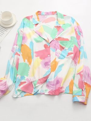 Summer Women Clothing Retro Rayon  Collar Printing Loose Shirt