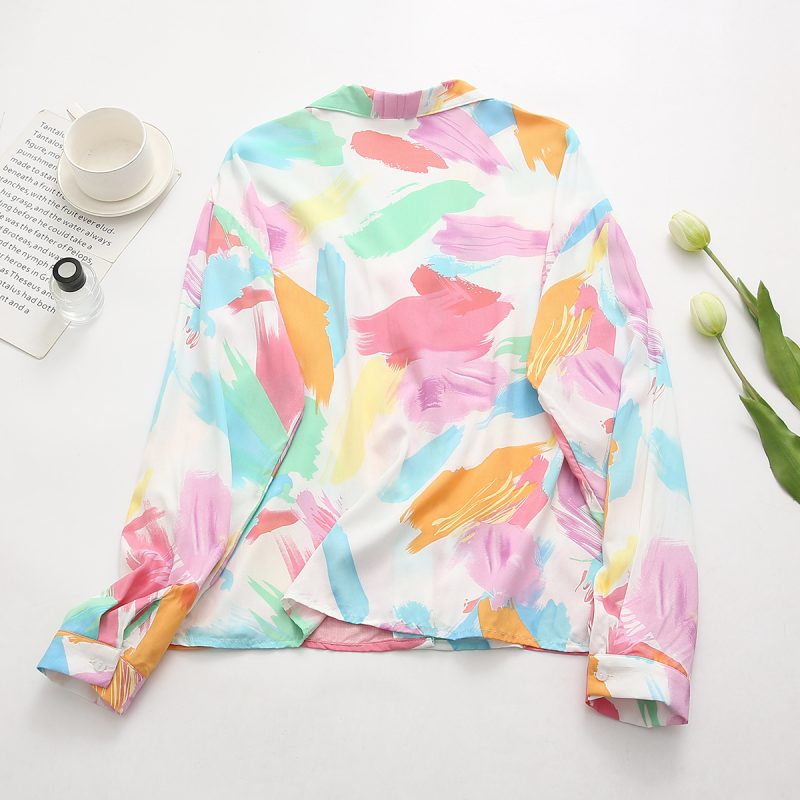 Summer Women Clothing Retro Rayon  Collar Printing Loose Shirt - Image 2