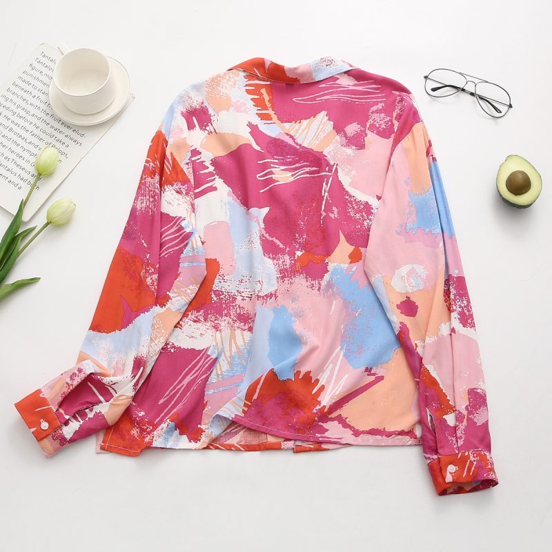 Summer Women Clothing Retro Rayon  Collar Printing Loose Shirt - Image 4