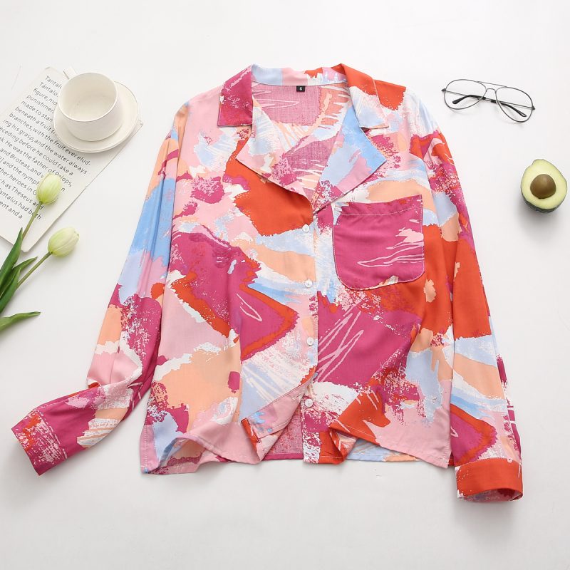 Summer Women Clothing Retro Rayon  Collar Printing Loose Shirt - Image 3