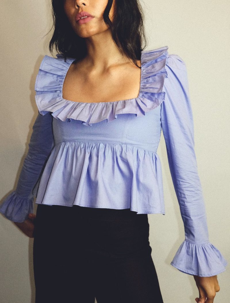 Summer Wind Women  Solid Color Long Sleeve Ruffled Shirt - Image 3