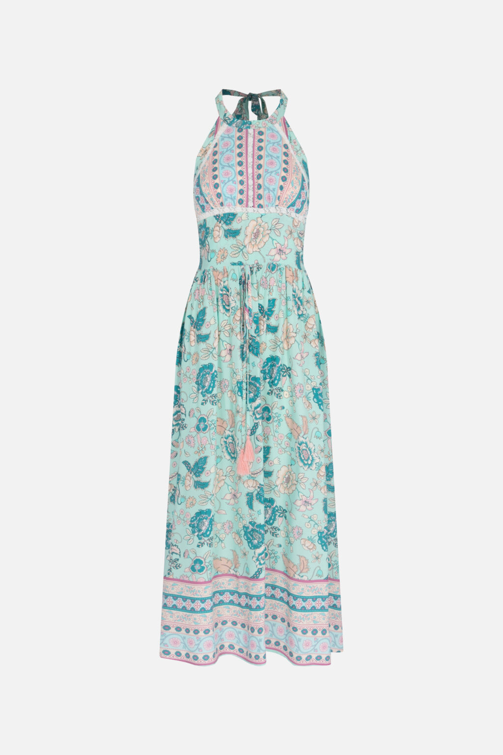 Women Summer Halter Floral Smocked Tie Vacation  Bohomian  Sexy A line Maxi Dress