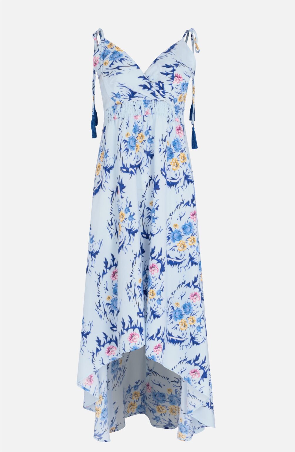 Women Clothing V neck Summer Smocked Tie Bohomian Vacation Elegant Floral A line Dress Cami Dress