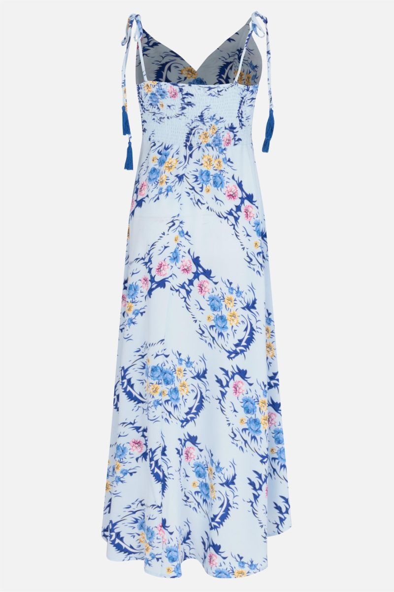 Women Clothing V neck Summer Smocked Tie Bohomian Vacation Elegant Floral A line Dress Cami Dress - Image 3