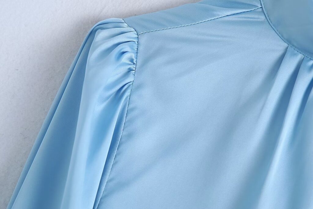 Spring Summer Women Clothing French Design Blue Bow Shirt Top - Image 5