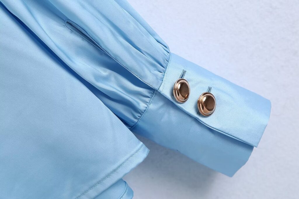 Spring Summer Women Clothing French Design Blue Bow Shirt Top - Image 8