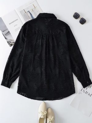 Fall Loose Original Jacquard Collared Shirt Fluffy Elegant Outfit Women