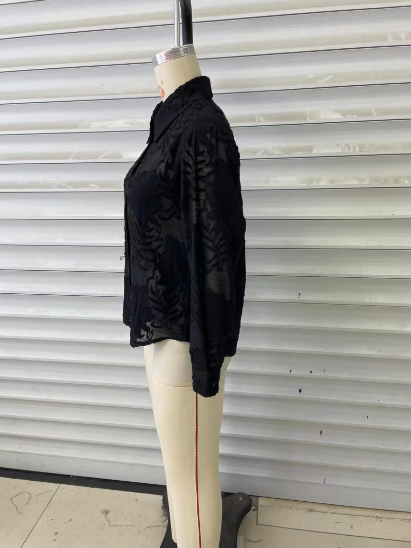 Fall Loose Original Jacquard Collared Shirt Fluffy Elegant Outfit Women - Image 3