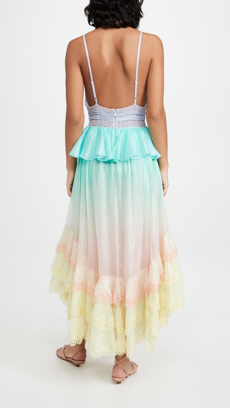 Spring Lace Gradient Cami Dress Ruffled Fitted Waist Backless Maxi Dress - Image 2