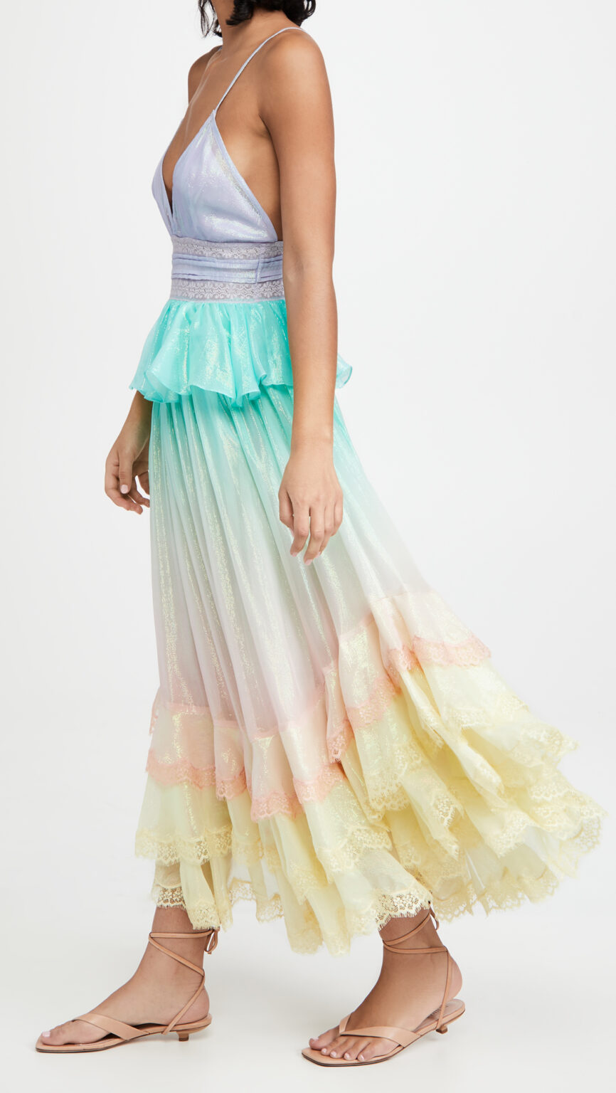 Spring Lace Gradient Cami Dress Ruffled Fitted Waist Backless Maxi Dress - Image 3