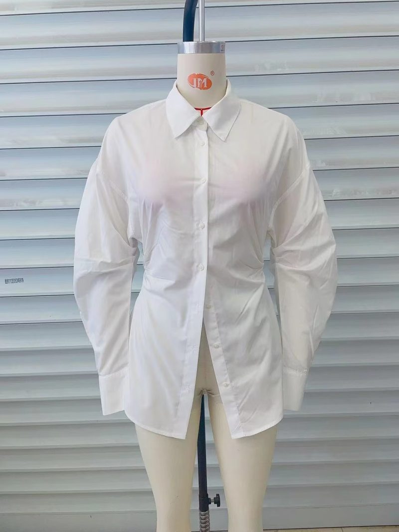 Autumn Double Sided Pleating Shirt Single Breasted Mid Length Top - Image 2