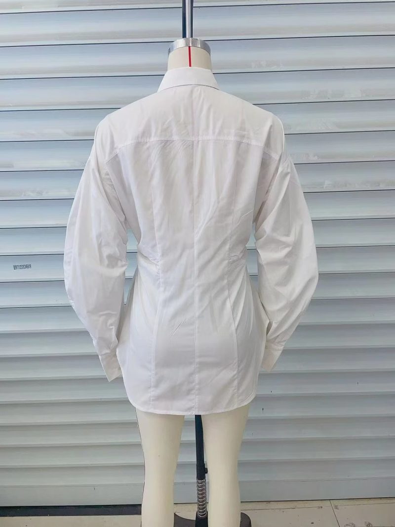 Autumn Double Sided Pleating Shirt Single Breasted Mid Length Top - Image 3