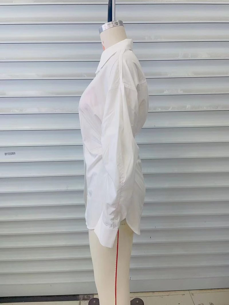 Autumn Double Sided Pleating Shirt Single Breasted Mid Length Top - Image 4